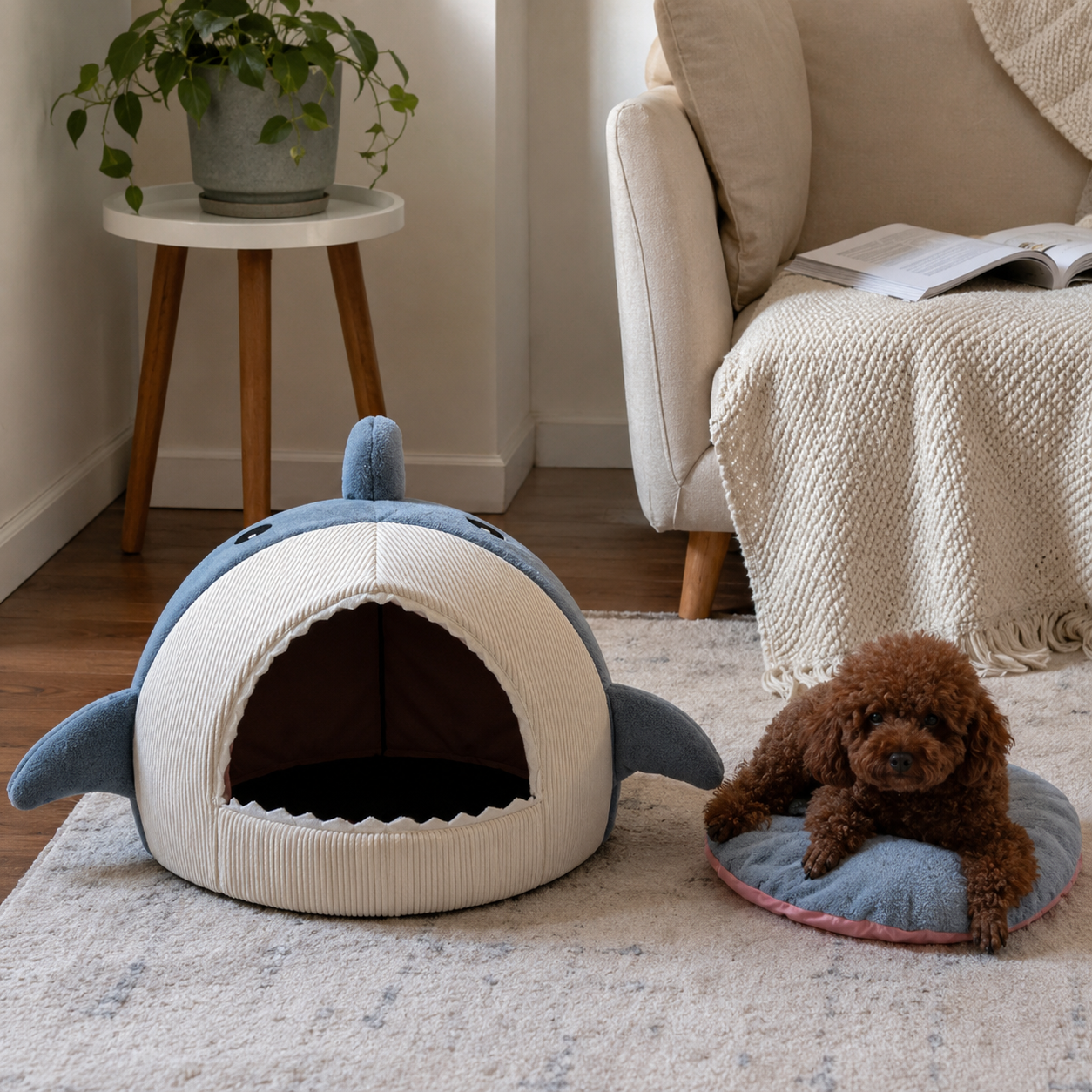 Luxury Plush Shark Pet Bed – Cozy Calming Cave for Pets