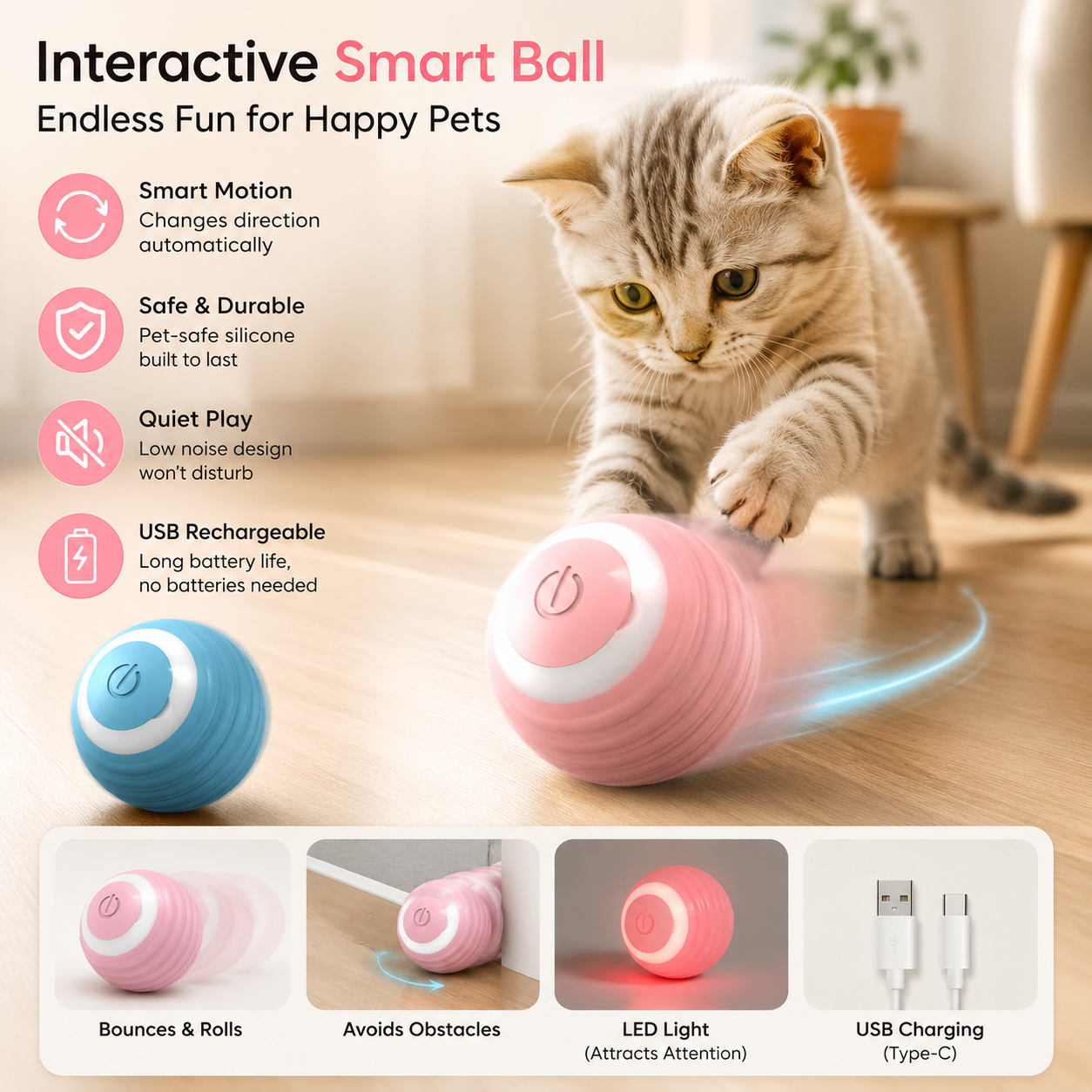 Interactive Rolling Ball – Smart Motion Toy for Indoor Pets
