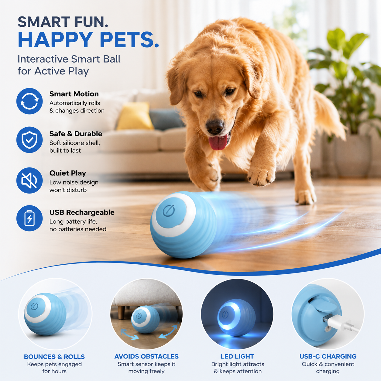 Interactive Rolling Ball – Smart Motion Toy for Indoor Pets